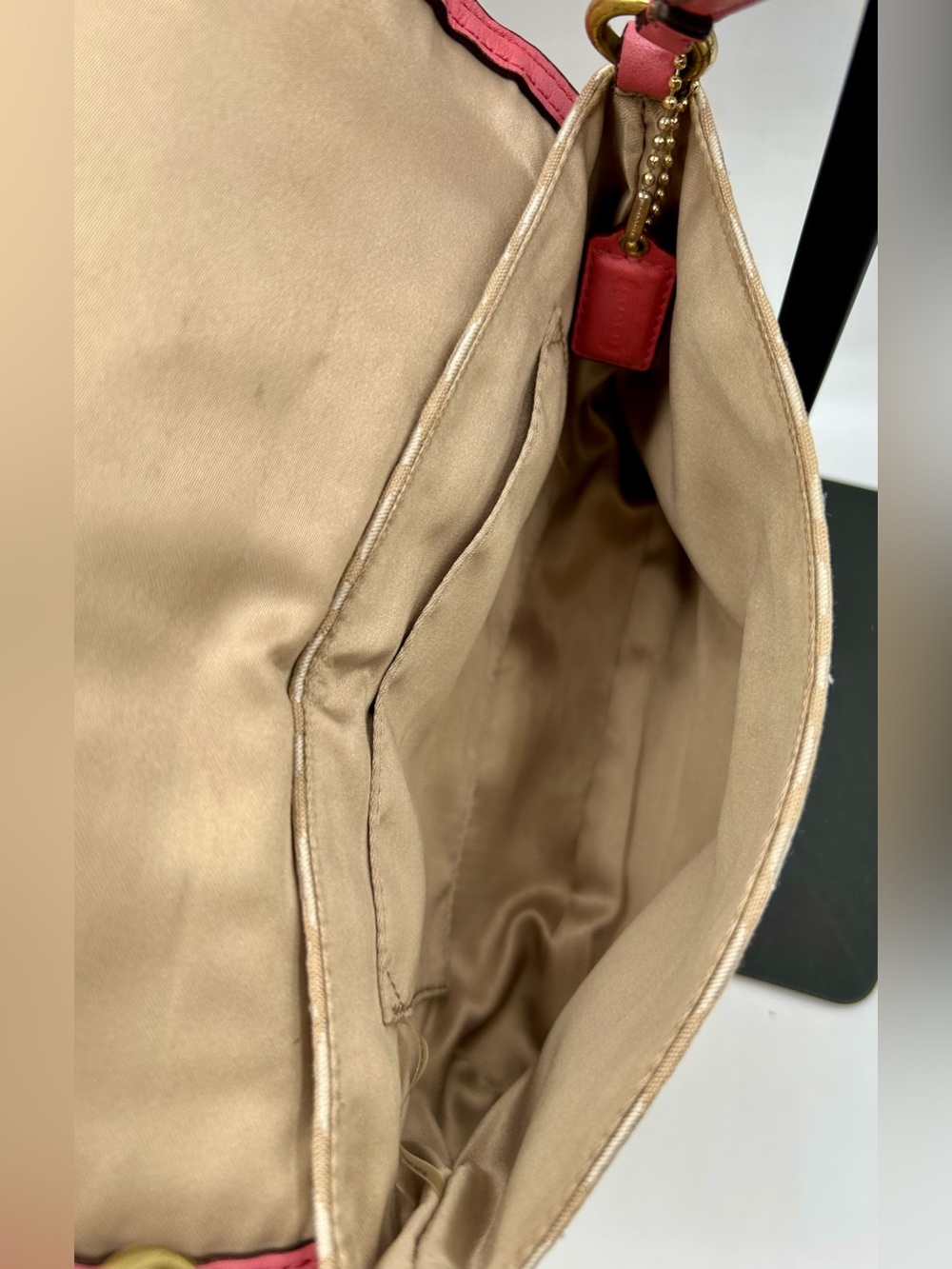 COACH Kristin Signature East/West Crossbody Bag- Khaki Canvas with Leather Trim. - Picture 6 of 16